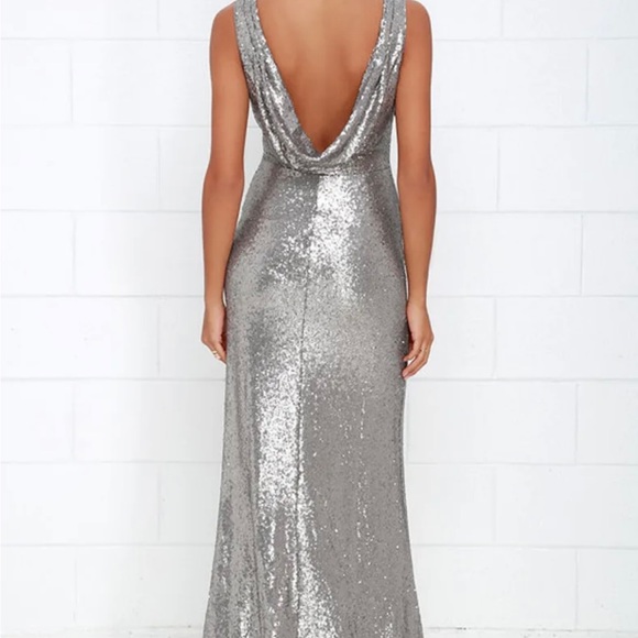 Slink and Wink Matte Silver Sequin Maxi Dress - Lulus - Picture 3 of 8